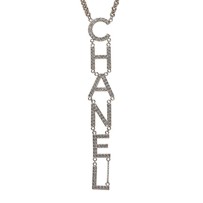 Chanel Metal Crystal Cha-Nel Logo Necklace Gold 5 of 5