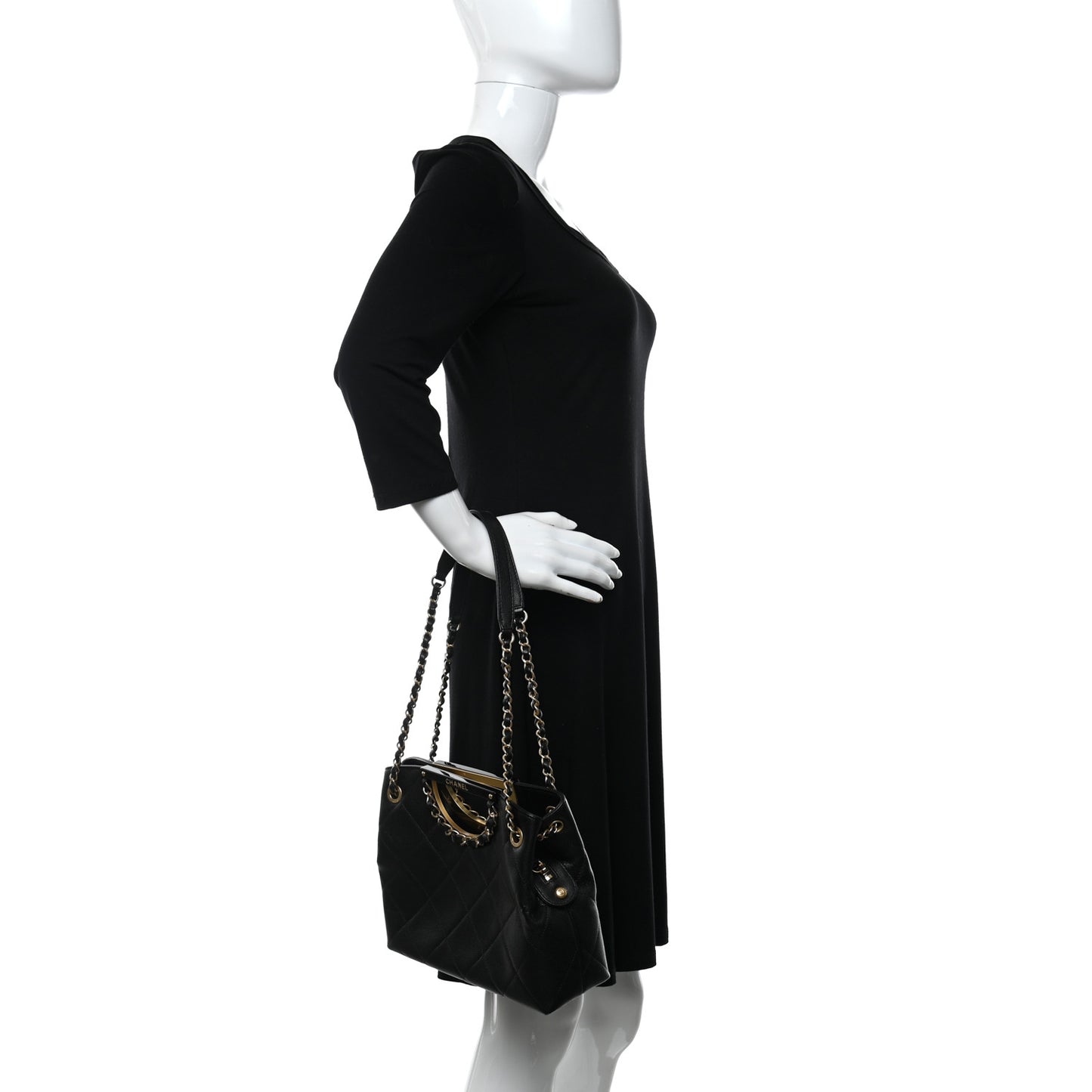 Caviar Quilted A Real Catch Shopping Bag Black
