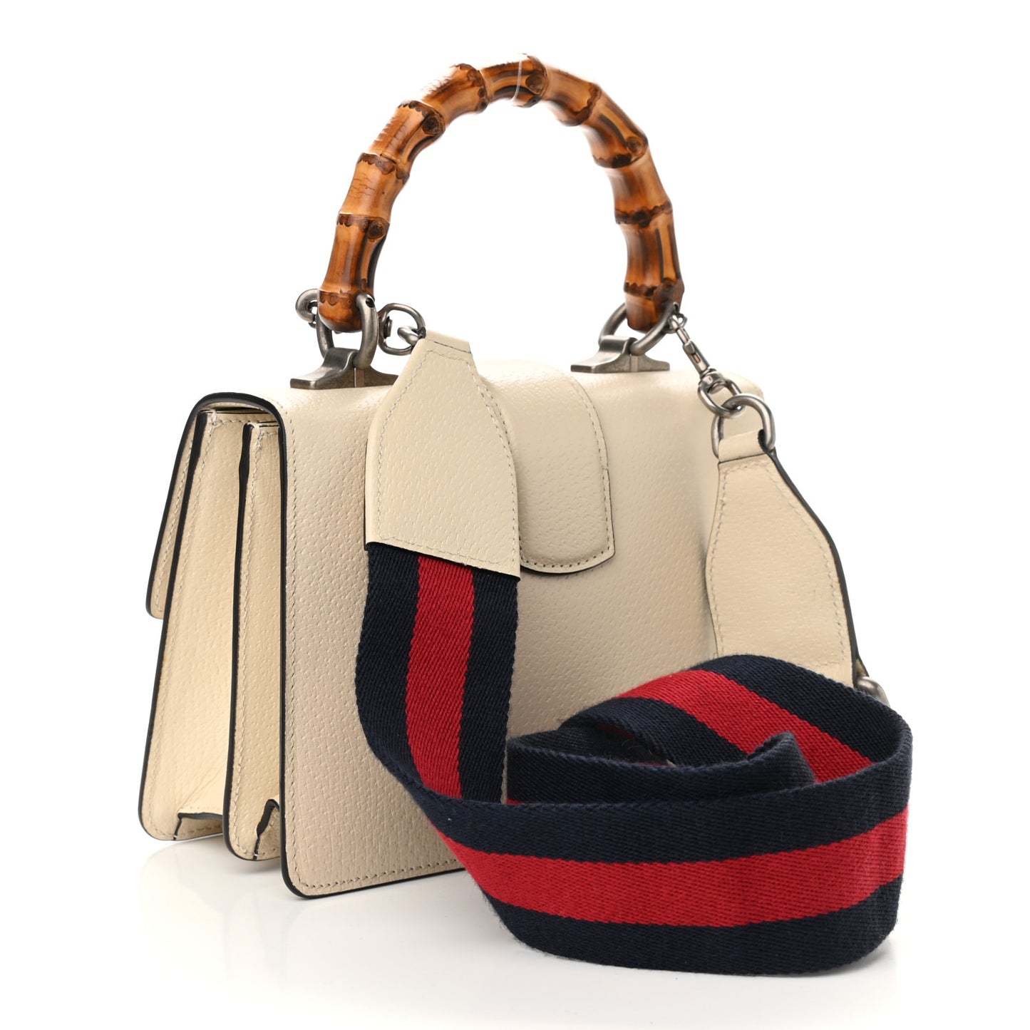 Textured Calfskin Crystal Bamboo Web Mini Dionysus Top Handle Bag Mystic White