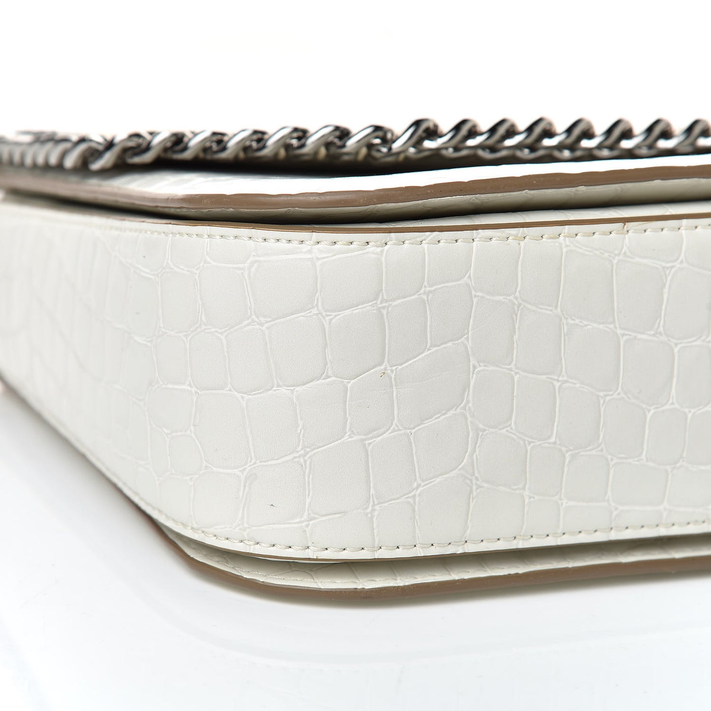 Embossed Crocodile Effect Medium Falabella Box Shoulder Bag Ivory