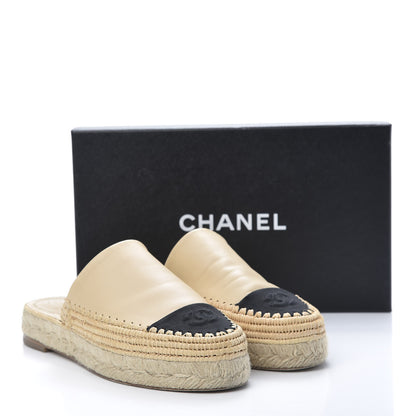 Chanel Lambskin Grosgrain CC Espadrille Mules 39 Beige Black 9 of 9