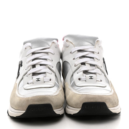 Chanel Calfskin Fabric Sneakers 40 White Silver Fluo Pink 2 of 13