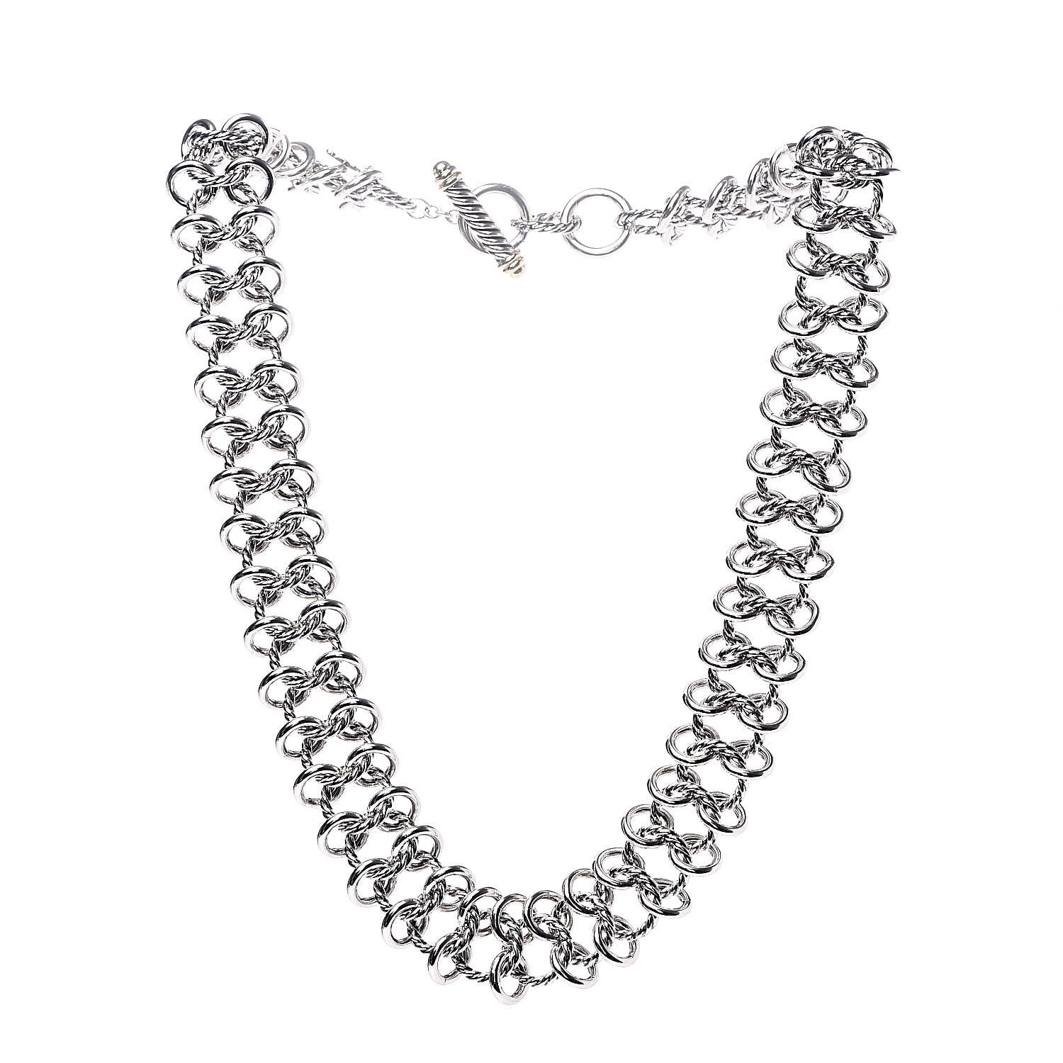 David Yurman Sterling Silver 18K Yellow Gold Chainmail Link Necklace 3 of 4