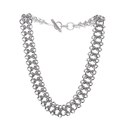 David Yurman Sterling Silver 18K Yellow Gold Chainmail Link Necklace 3 of 4