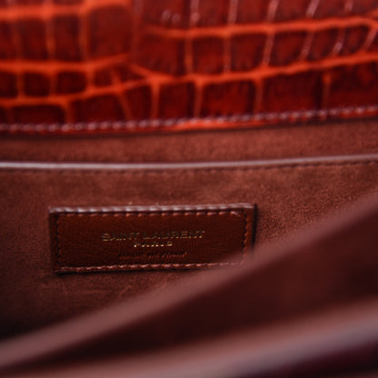 Saint Laurent Calfskin Crocodile Embossed Medium Monogram Sunset Amber 8 of 10