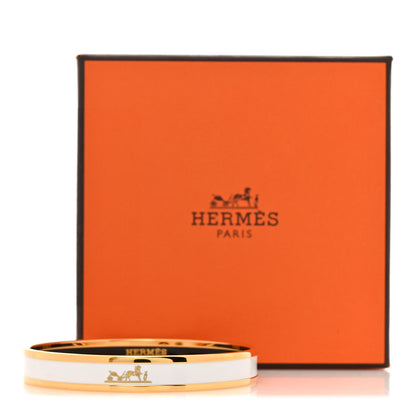 Hermes Enamel Printed Narrow Caleche Bracelet 65 White 5 of 5