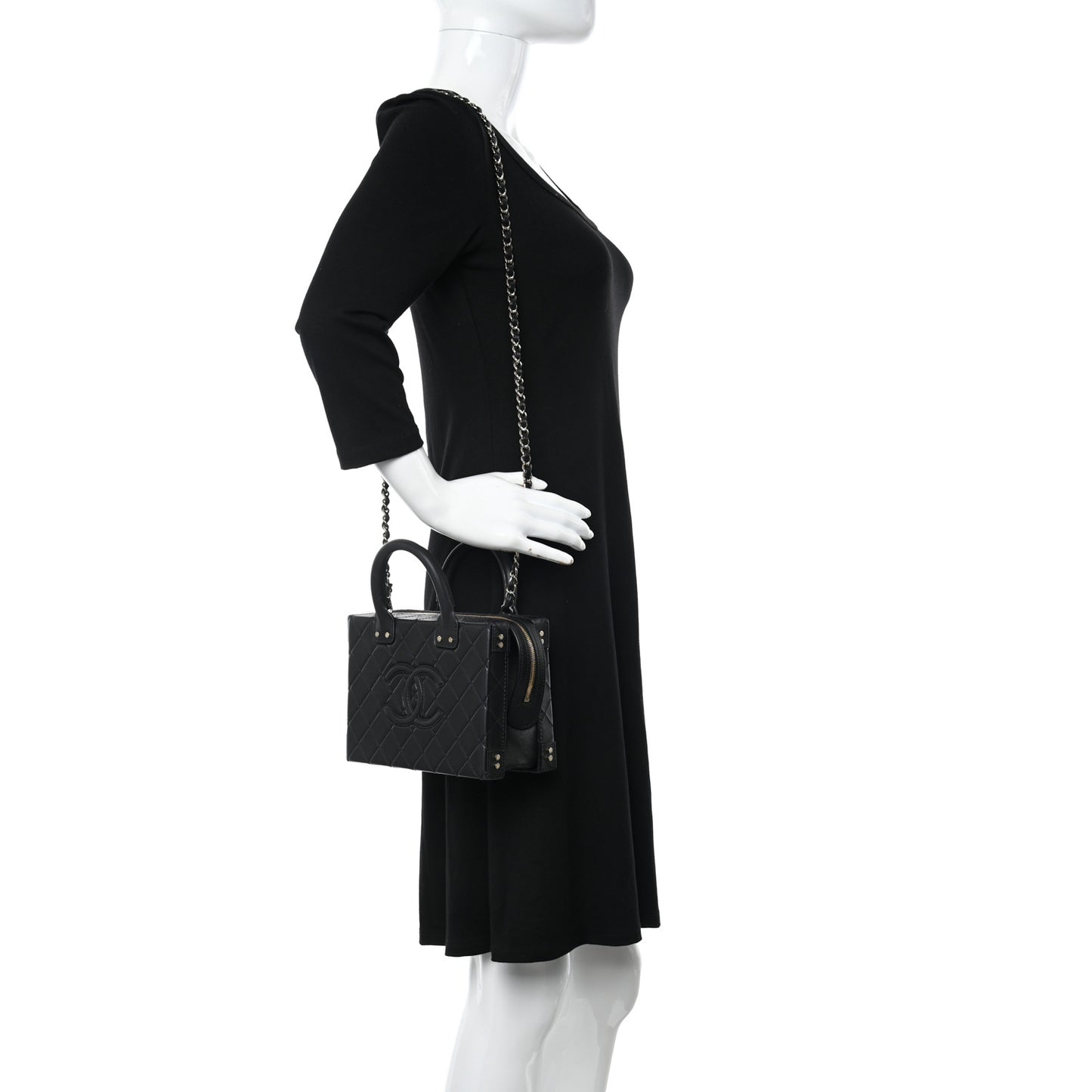 Calfskin Quilted Studded Square Vanity Case Black