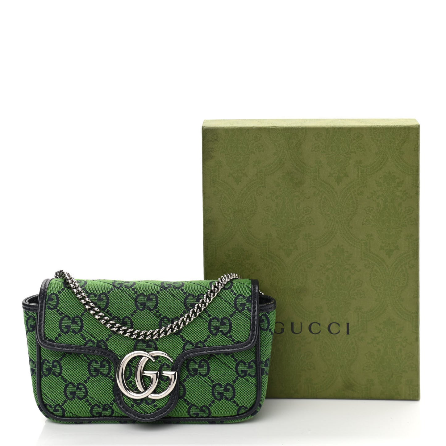 Monogram Multicolor Matelasse Diagonal Super Mini GG Marmont Shoulder Bag Green Blue