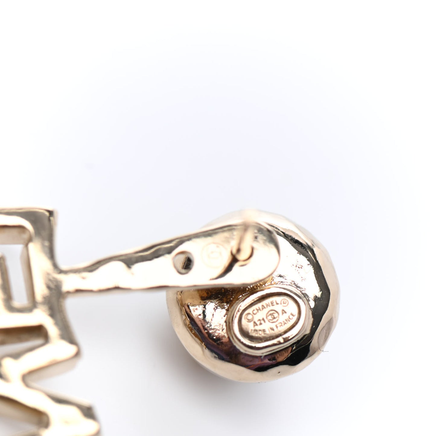 Pearl Crystal Logo Earrings Gold Pearly White