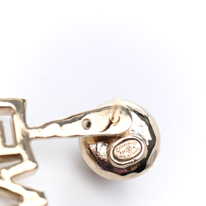 Chanel Pearl Crystal Logo Earrings Gold Pearly White 4 of 4