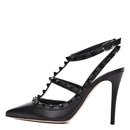 Valentino Garavani Calfskin Lacquered Monochrome Rockstud Ankle Strap 100mm Pumps 37.5 Black 1 of 8