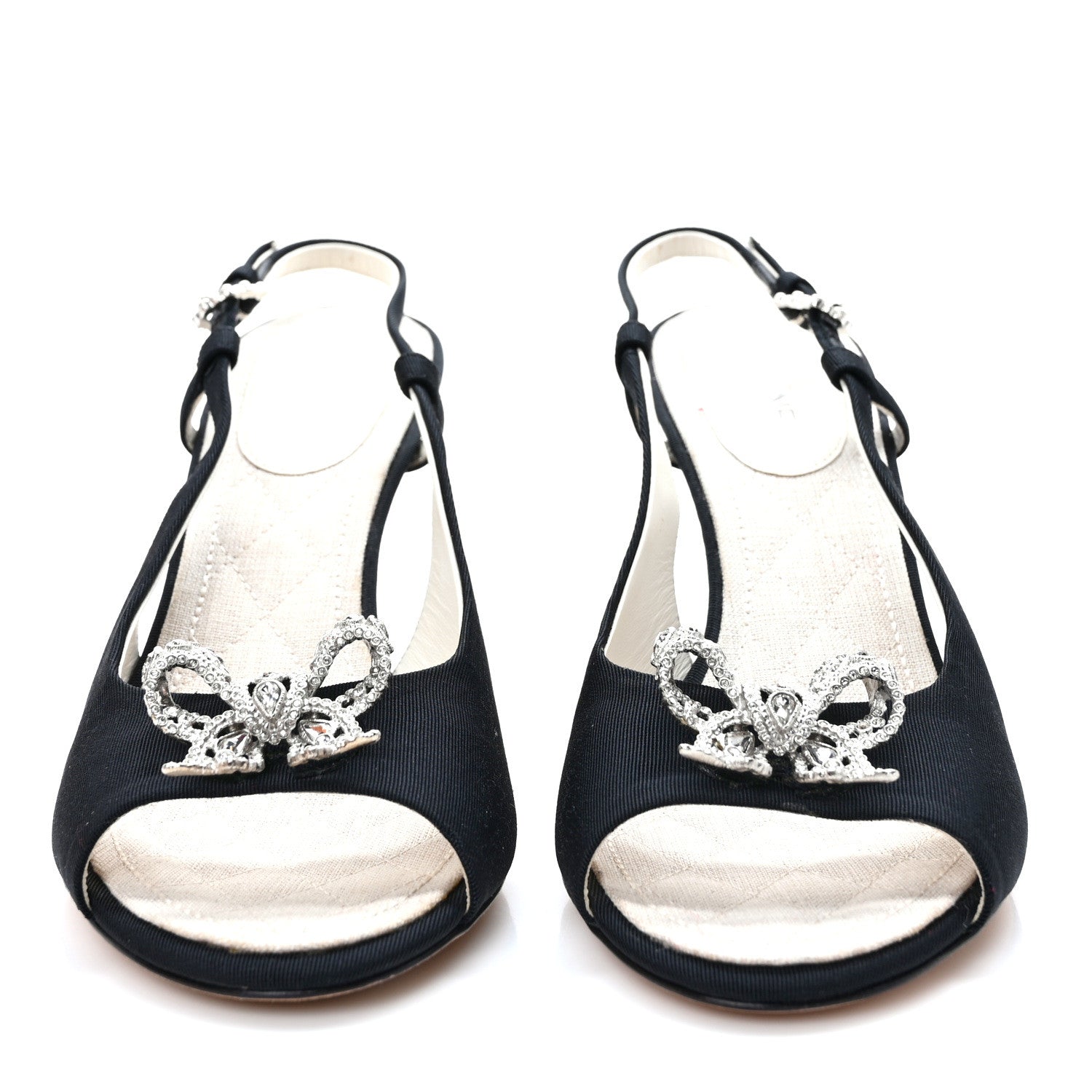 Chanel Grosgrain Crystal Bow Slingback Sandals 36.5 Black 2 of 7