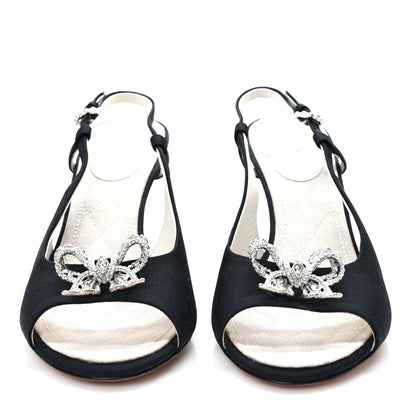 Chanel Grosgrain Crystal Bow Slingback Sandals 36.5 Black 2 of 7
