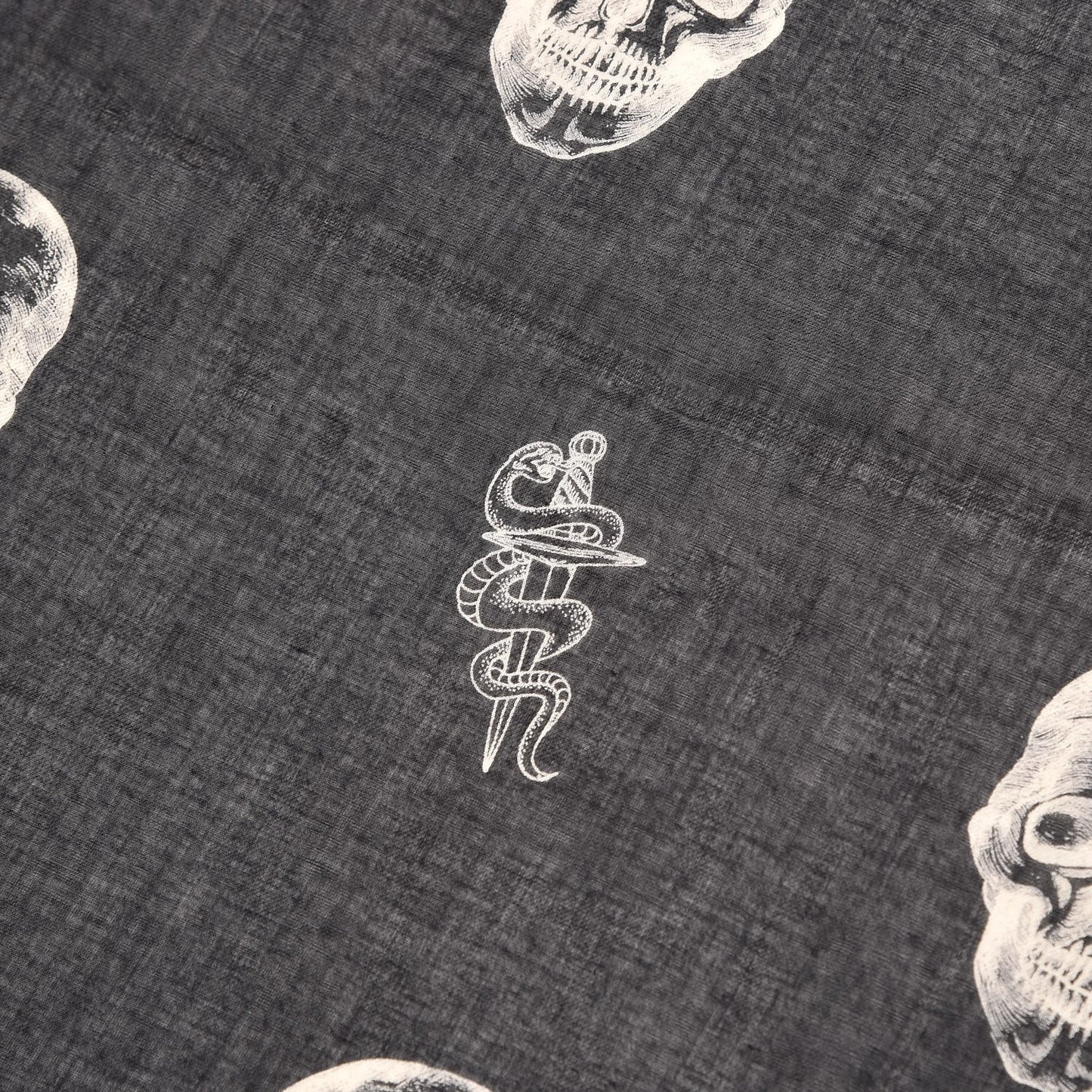 Silk Chiffon Skull Tattoo Scarf Black Ivory