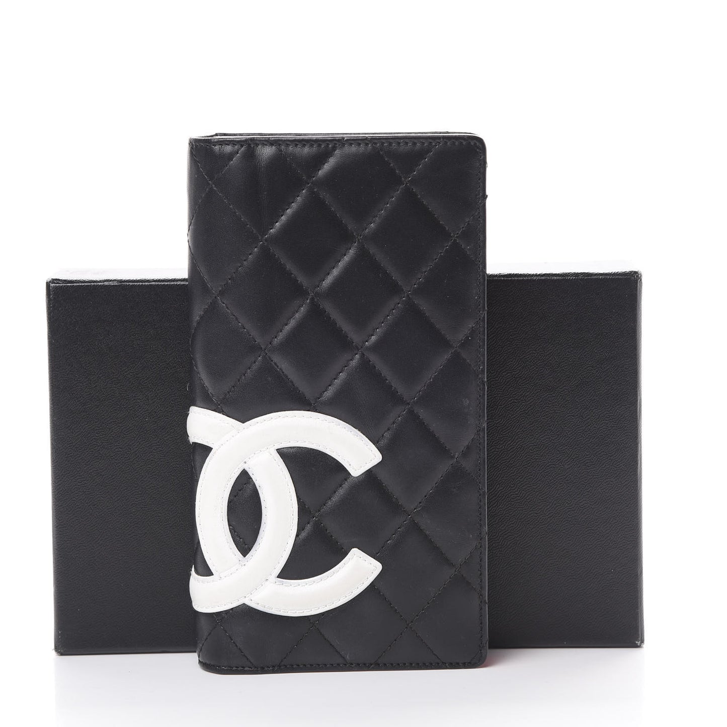 Calfskin Quilted Cambon Yen Wallet Black White