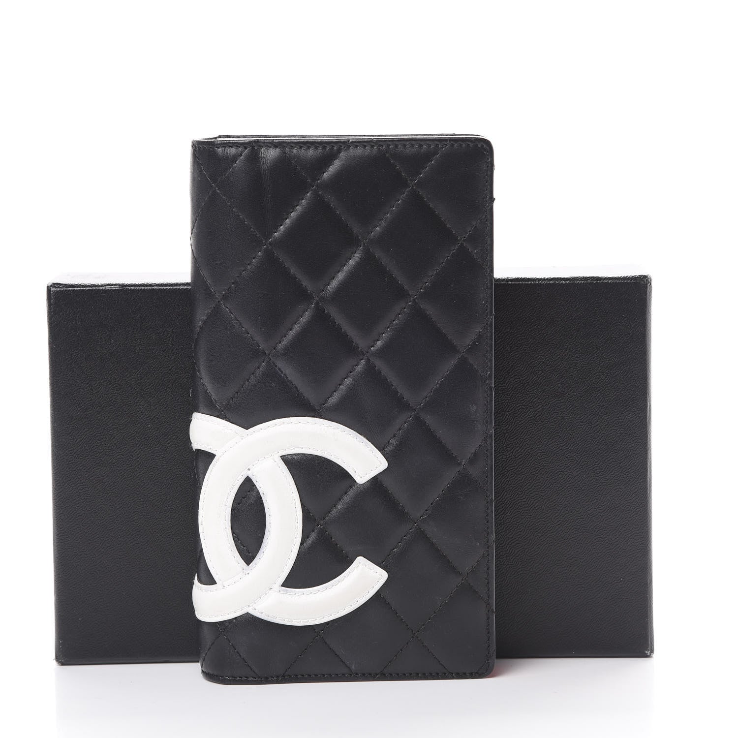 Chanel Calfskin Quilted Cambon Yen Wallet Black White 9 of 9