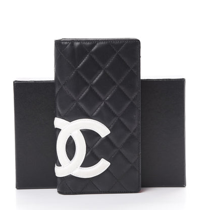 Chanel Calfskin Quilted Cambon Yen Wallet Black White 9 of 9