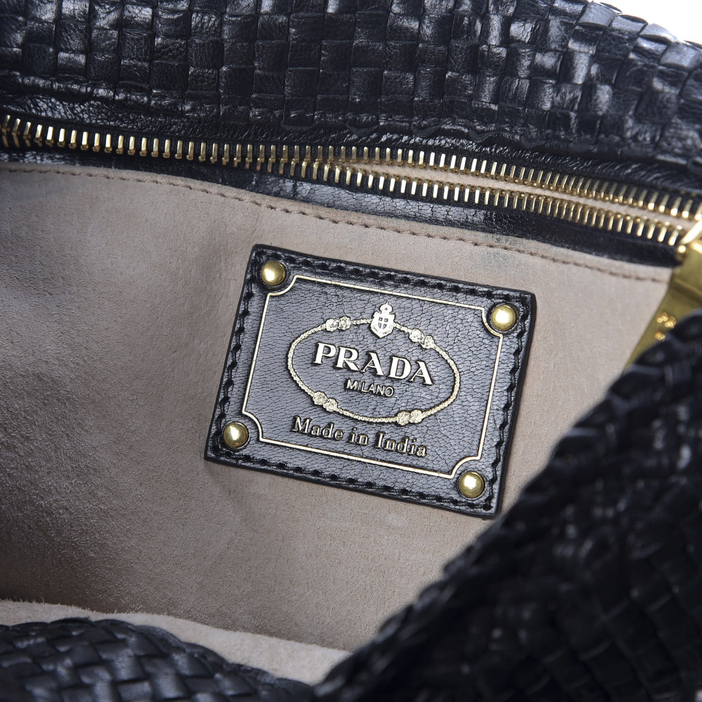 Goatskin Woven Top Handle Satchel Black