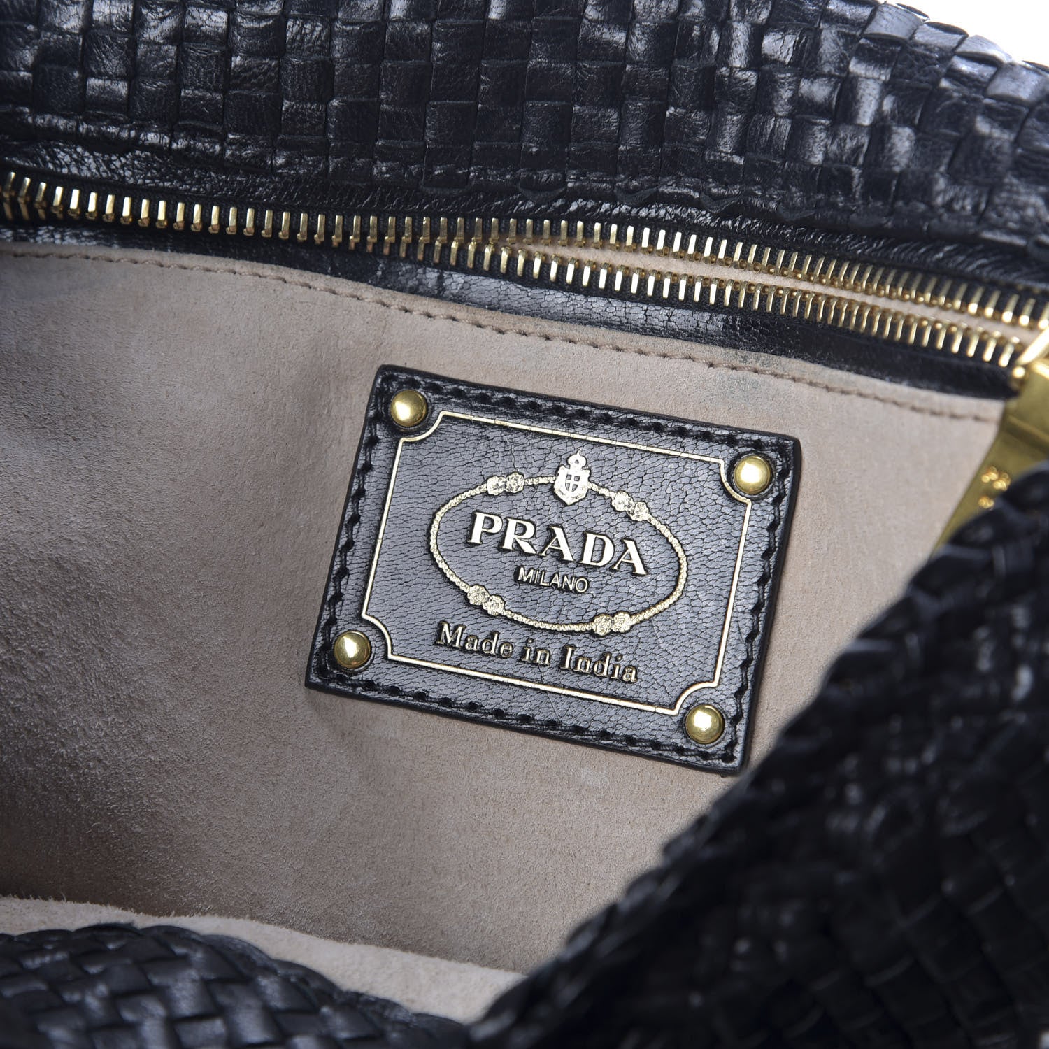 Prada Goatskin Woven Top Handle Satchel Black 11 of 14