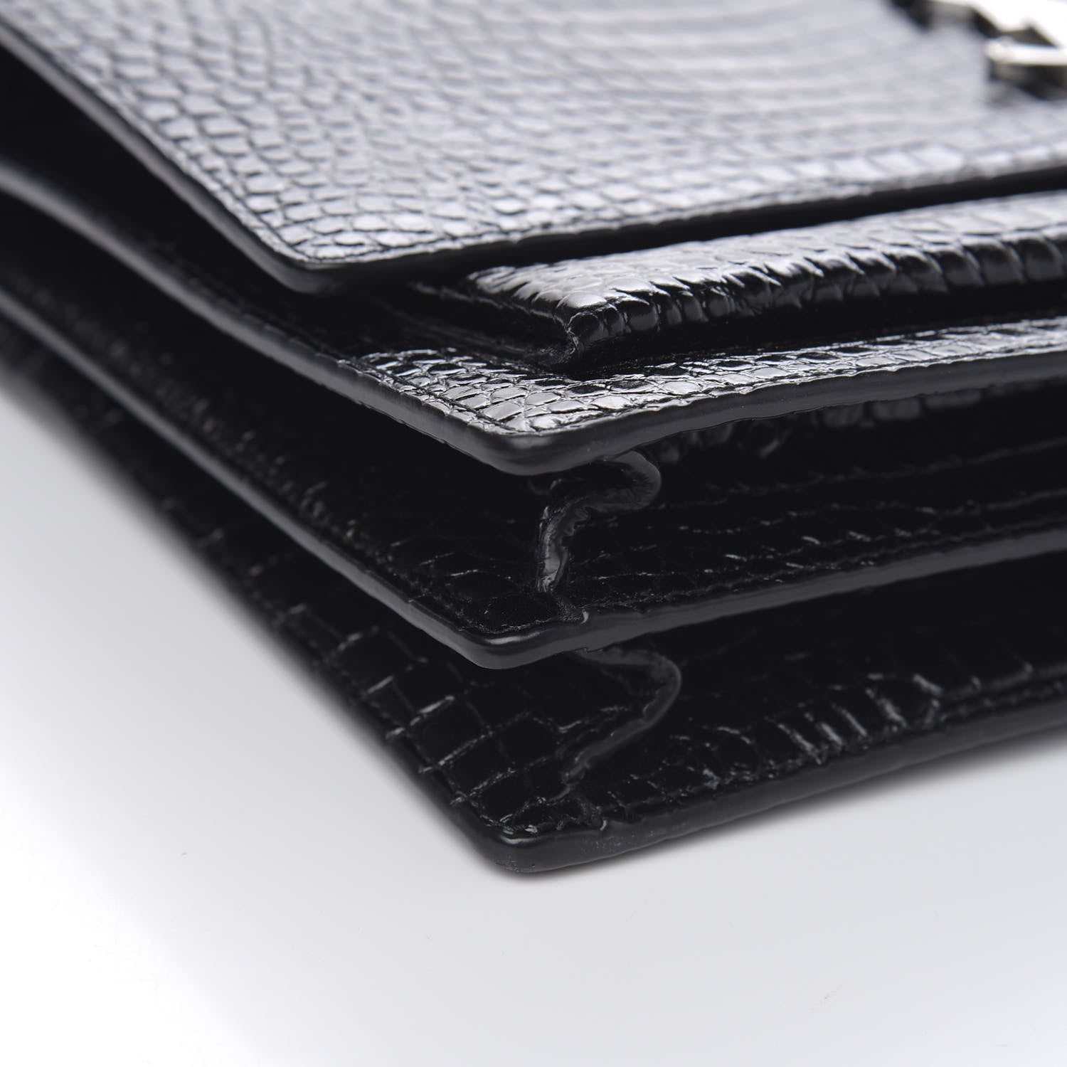 Saint Laurent Calfskin Crocodile Embossed Medium Monogram Sunset Black 7 of 9