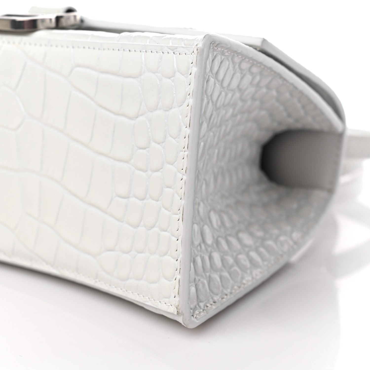 Balenciaga Calfskin Crocodile Embossed Small Hourglass Top Handle Bag White 8 of 9