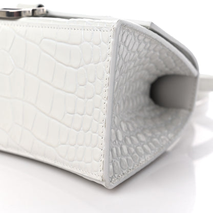 Balenciaga Calfskin Crocodile Embossed Small Hourglass Top Handle Bag White 8 of 9