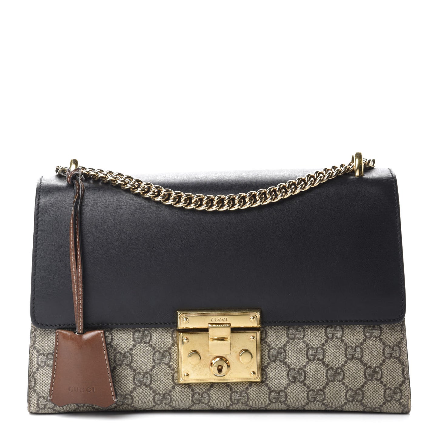 GG Supreme Monogram Calfskin Medium Padlock Shoulder Bag Beige Black Cuir