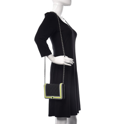 Chanel Canvas Quilted Fluo Boy Wallet On Chain WOC Black Grey Yellow 2 of 15