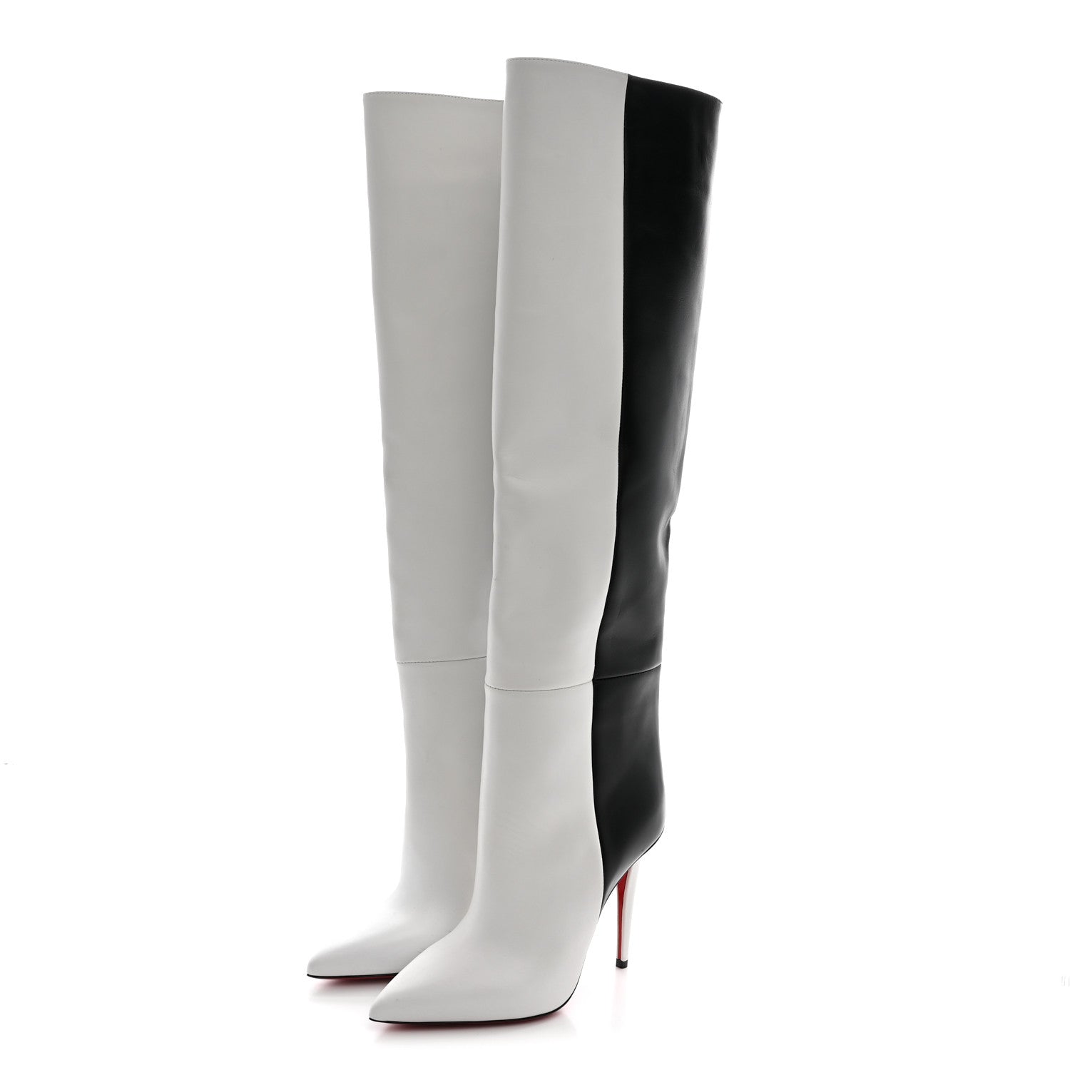 Christian Louboutin Calfskin Astrilarge 100 Knee Boots 37 Black White 3 of 12