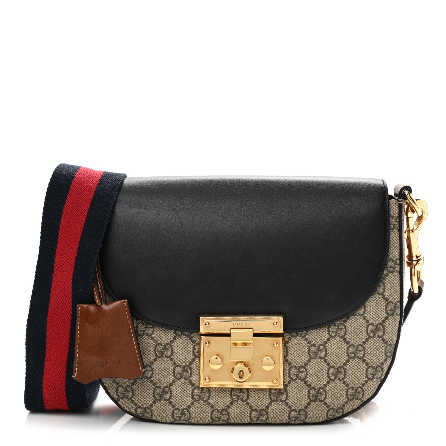 Gucci GG Supreme Monogram Web Medium Padlock Messenger Shoulder Bag Black 1 of 12