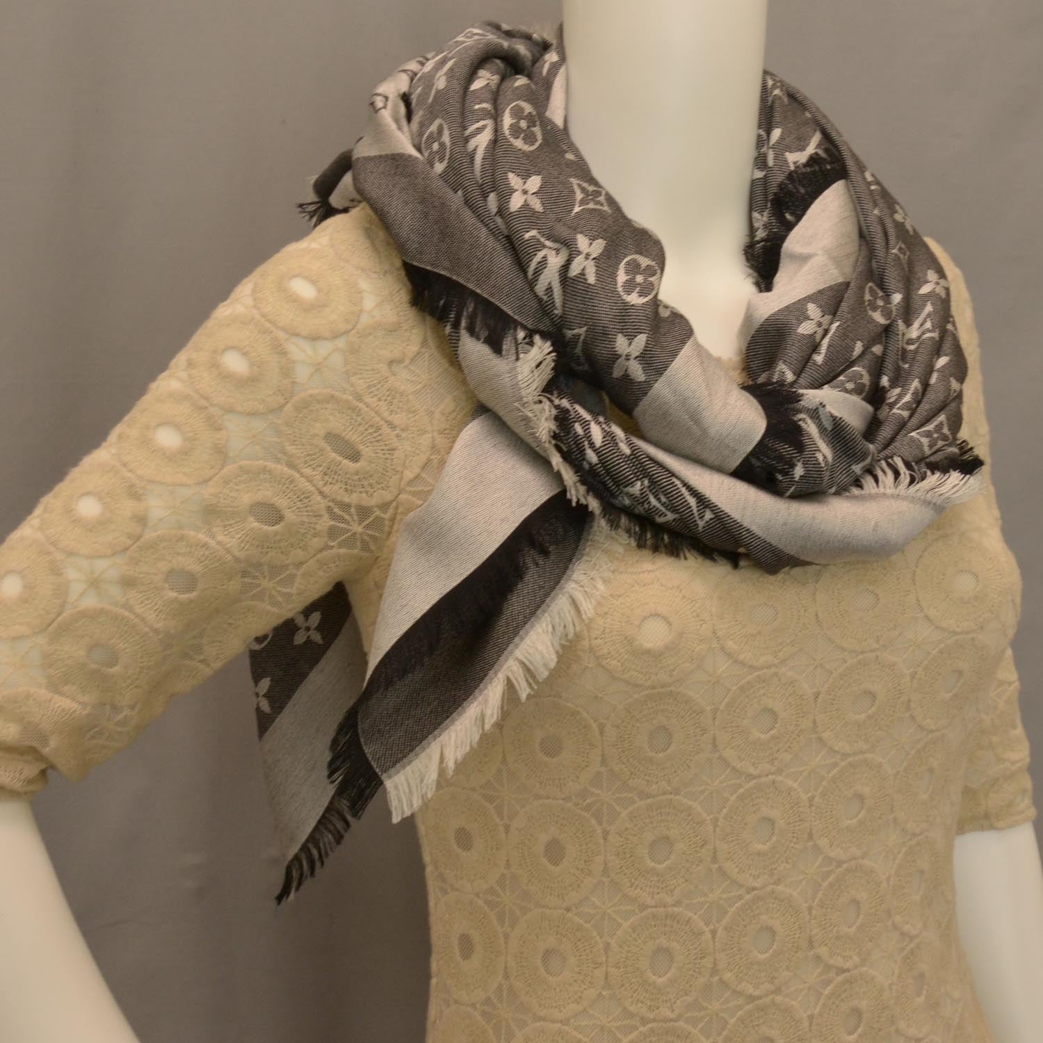 Louis Vuitton Silk Wool Monogram Denim Shawl Black 2 of 4