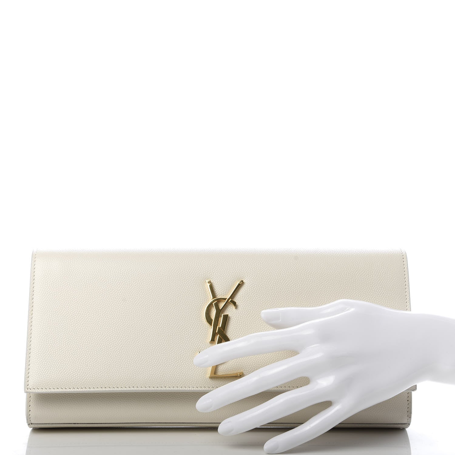 Saint Laurent Grain De Poudre Classic Monogram Cassandre Clutch Dove White 2 of 9