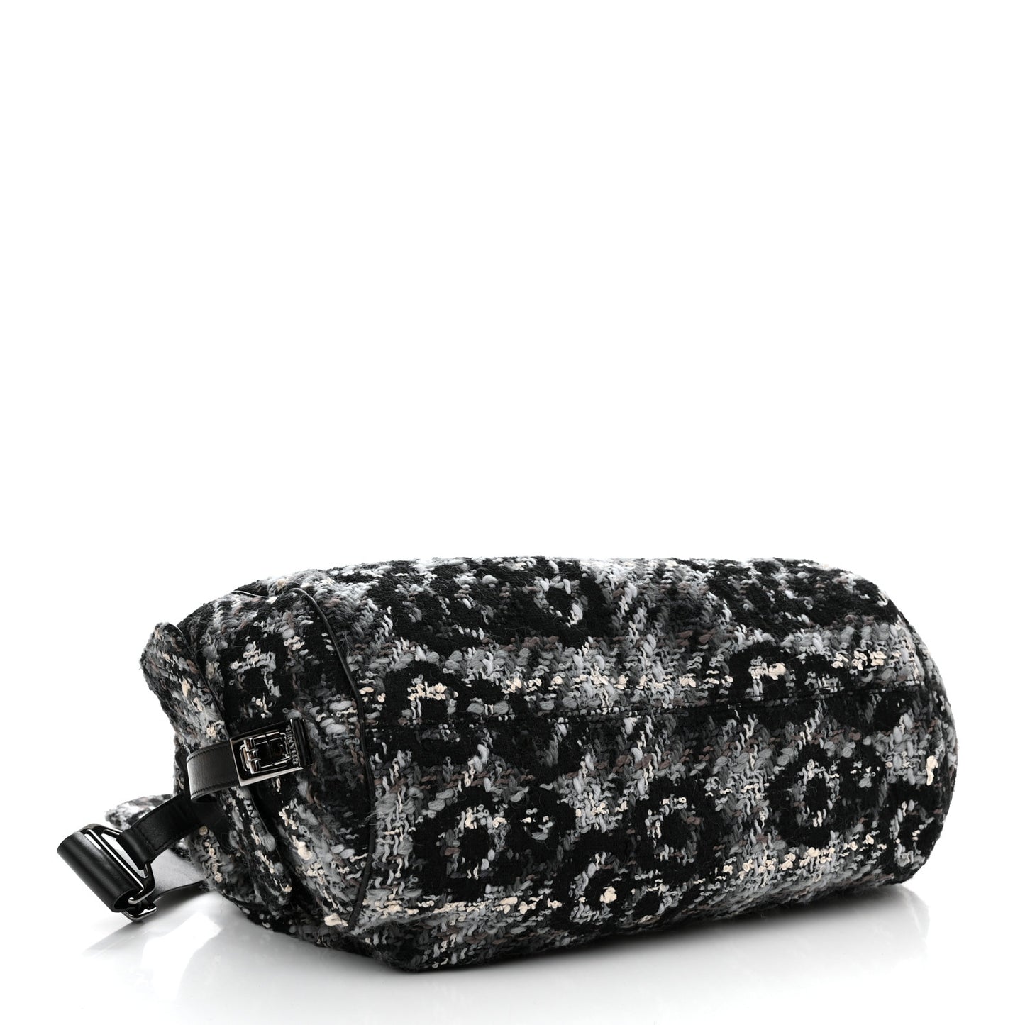 Tweed Quilted Camellia Shoulder Bag Black