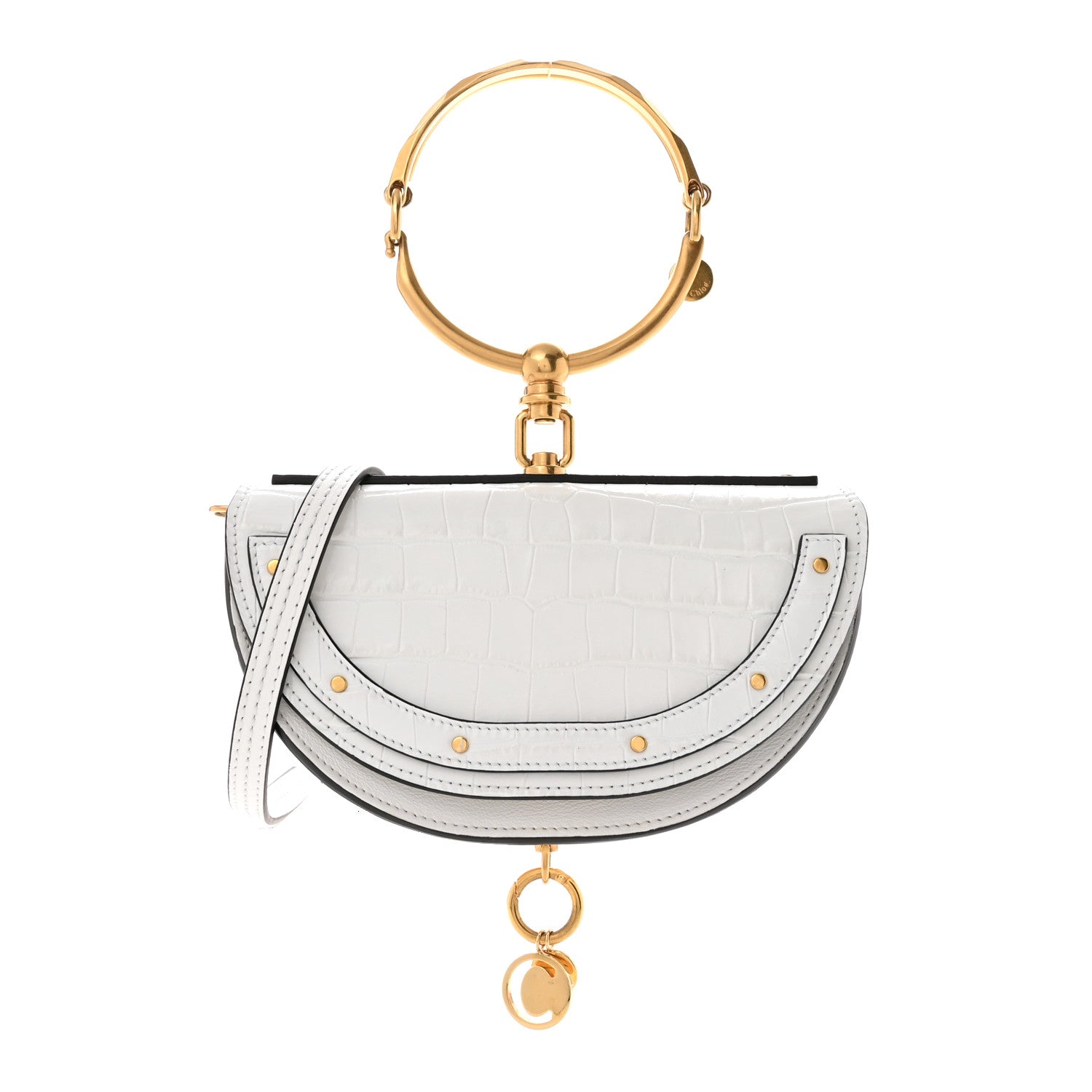 Chloe Calfskin Crocodile Embossed Small Nile Bracelet Minaudiere Bag White 1 of 11