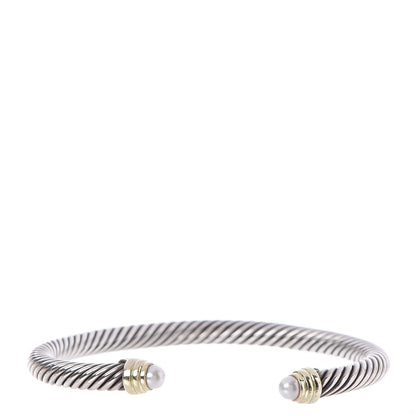 David Yurman Sterling Silver 14K Yellow Gold Pearl 5mm Cable Classics Petite Color Bracelet 1 of 5
