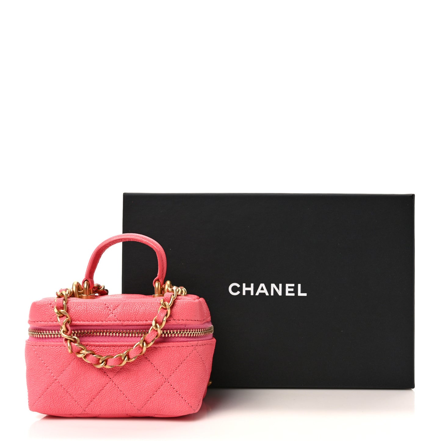 Caviar Quilted Mini Top Handle Vanity With Chain Pink