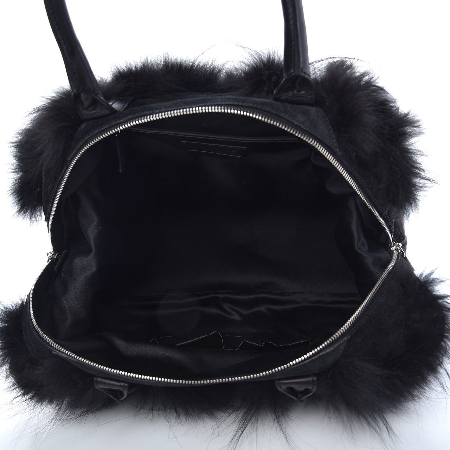 Suede Fox Fur Medium Easy Sac Black