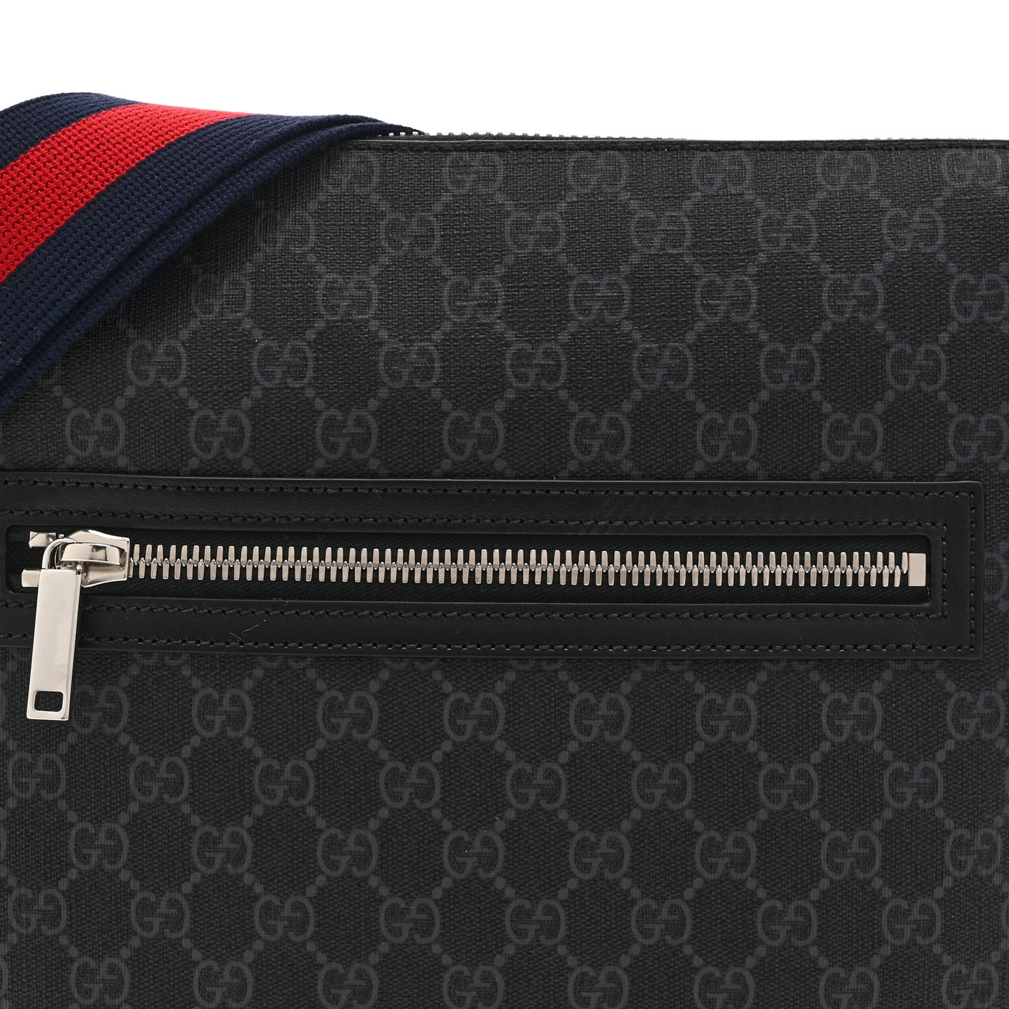 GG Supreme Monogram Web Small Flat Messenger Bag Black Grey