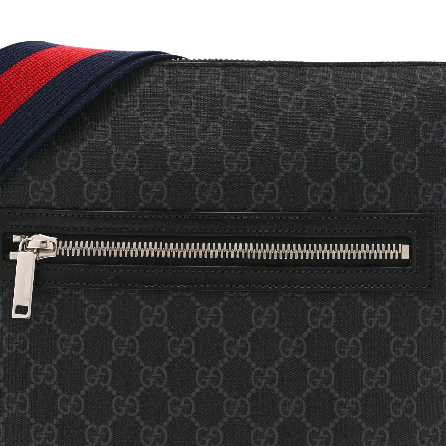 Gucci GG Supreme Monogram Web Small Flat Messenger Bag Black Grey 9 of 11