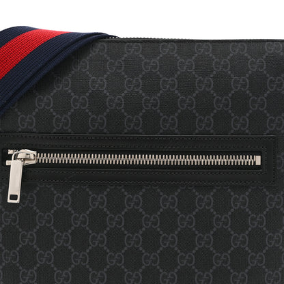 Gucci GG Supreme Monogram Web Small Flat Messenger Bag Black Grey 9 of 11