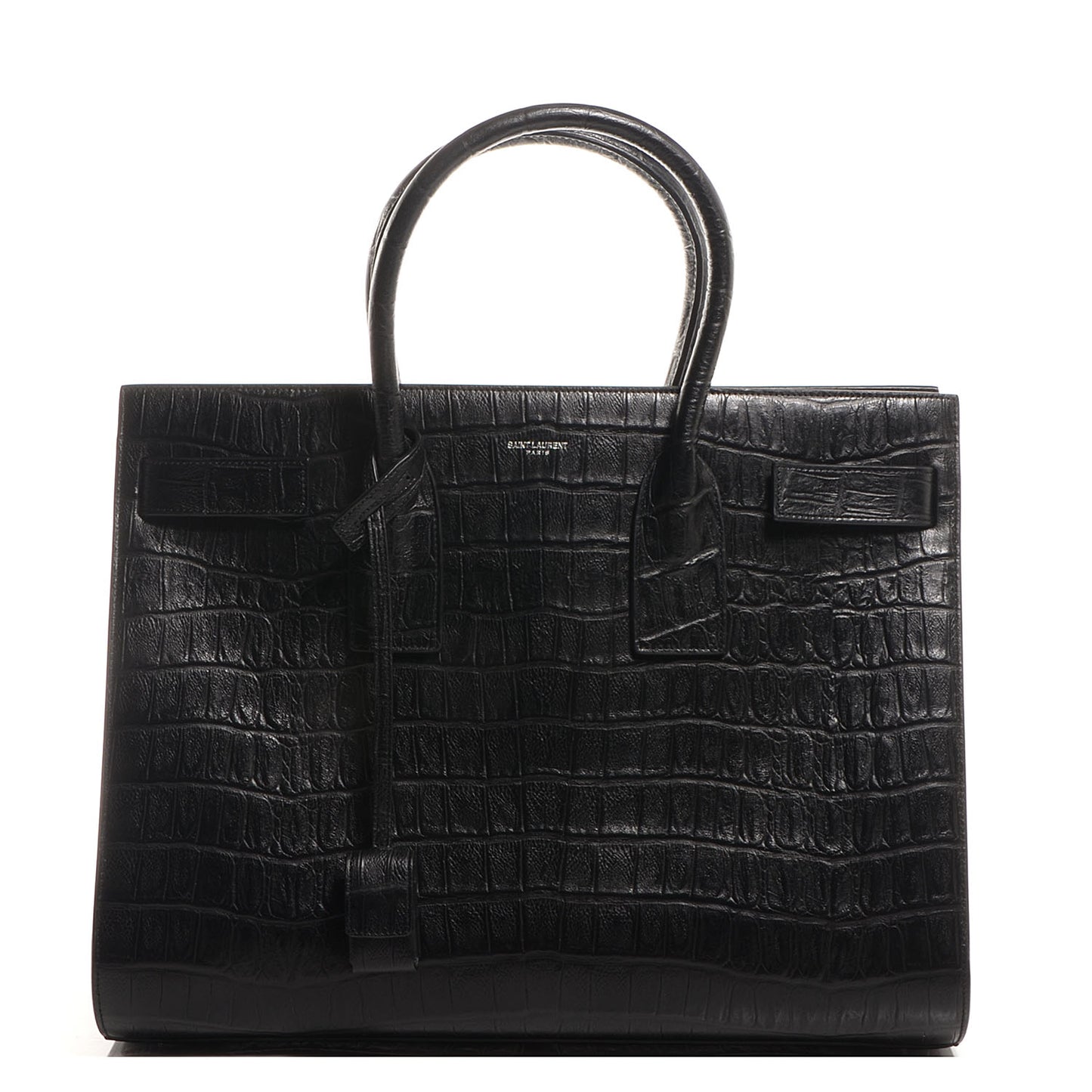 Crocodile Embossed Large Sac De Jour Carryall Black