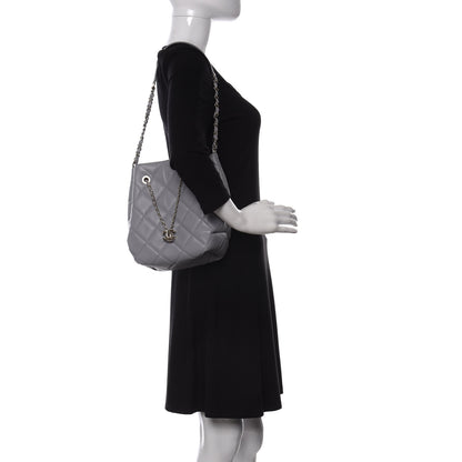 Chanel Lambskin Quilted Large CC Drawstring Bag Light Grey 2 of 10