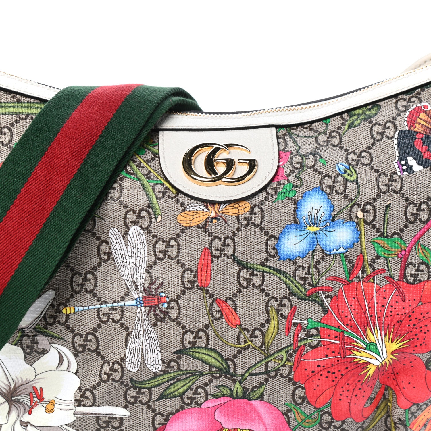 Gucci GG Supreme Monogram Flora Web Small Ophidia Half Moon Hobo White 8 of 10