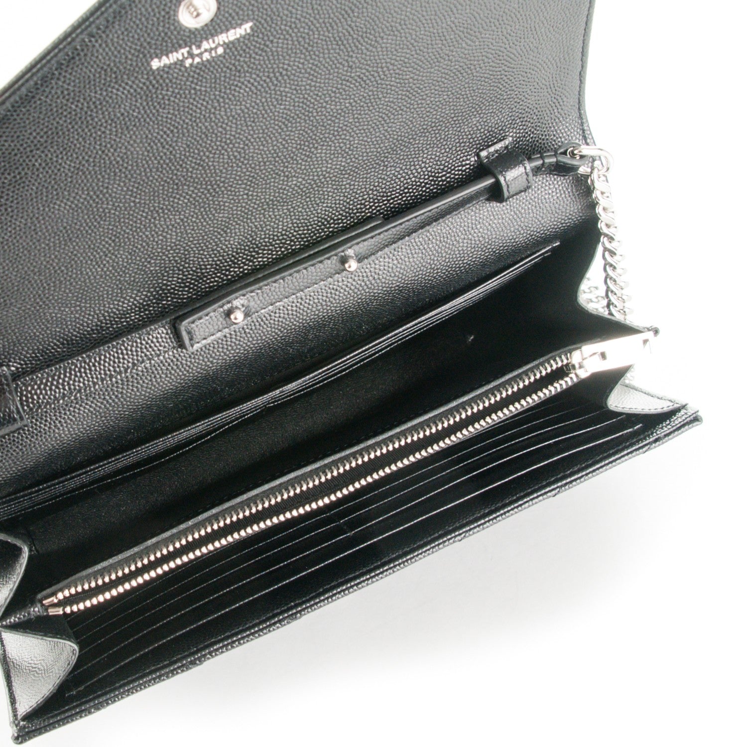 Saint Laurent Grain De Poudre Matelasse Chevron Monogram Chain Wallet Black 5 of 8