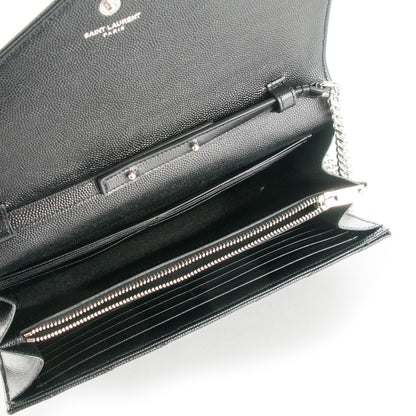Saint Laurent Grain De Poudre Matelasse Chevron Monogram Chain Wallet Black 5 of 8