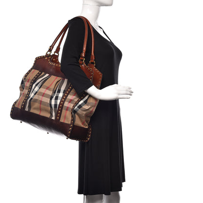 Burberry House Check Studded Large Greenham Tote Dark Tan 3 of 47