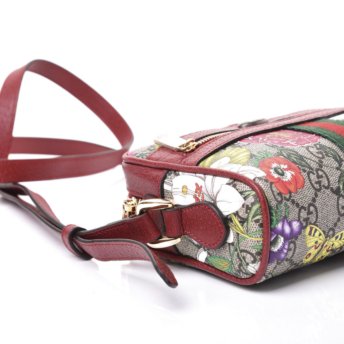 GG Supreme Monogram Flora Web Mini Ophidia Shoulder Bag Red