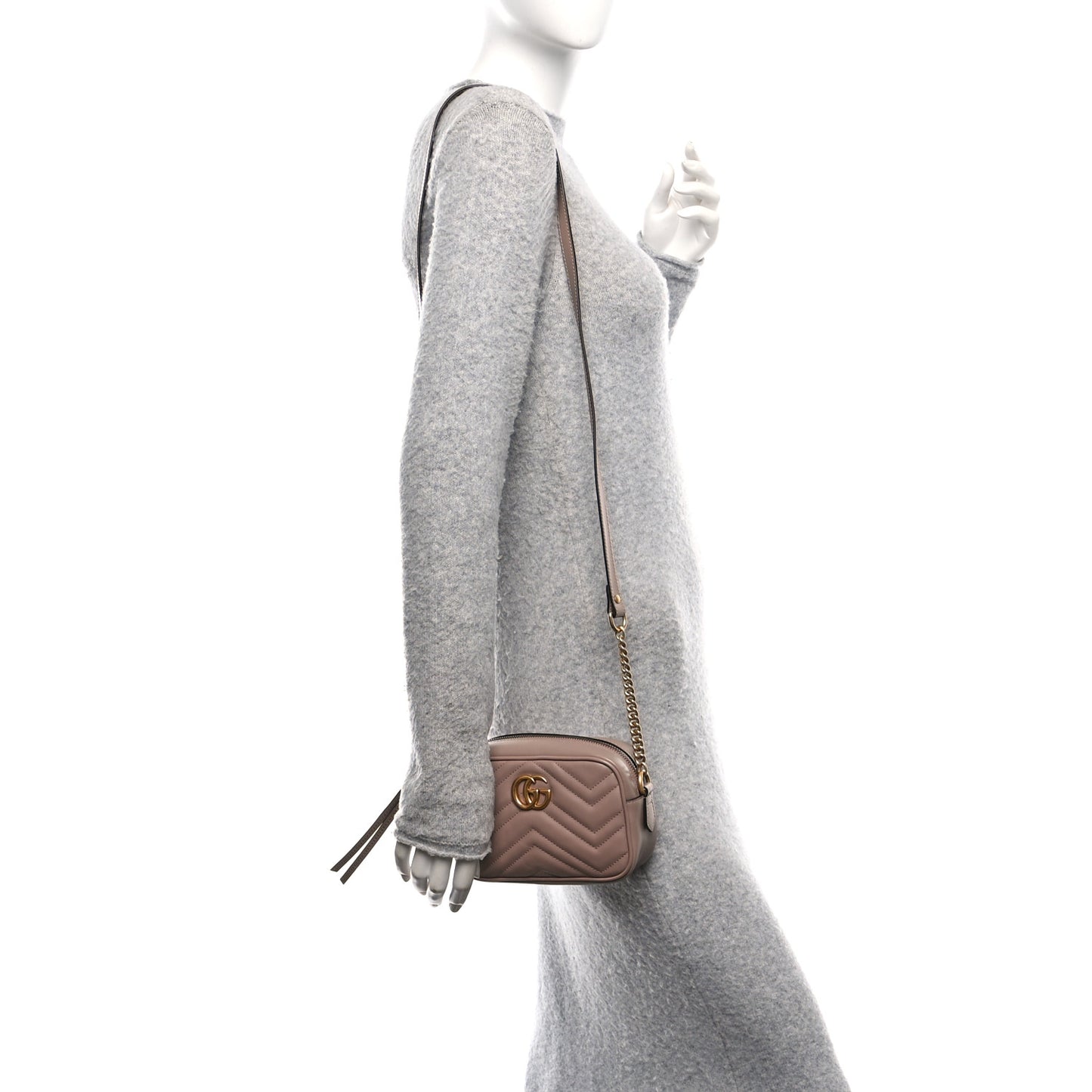 Calfskin Matelasse Mini GG Marmont Chain Shoulder Bag Porcelain Rose