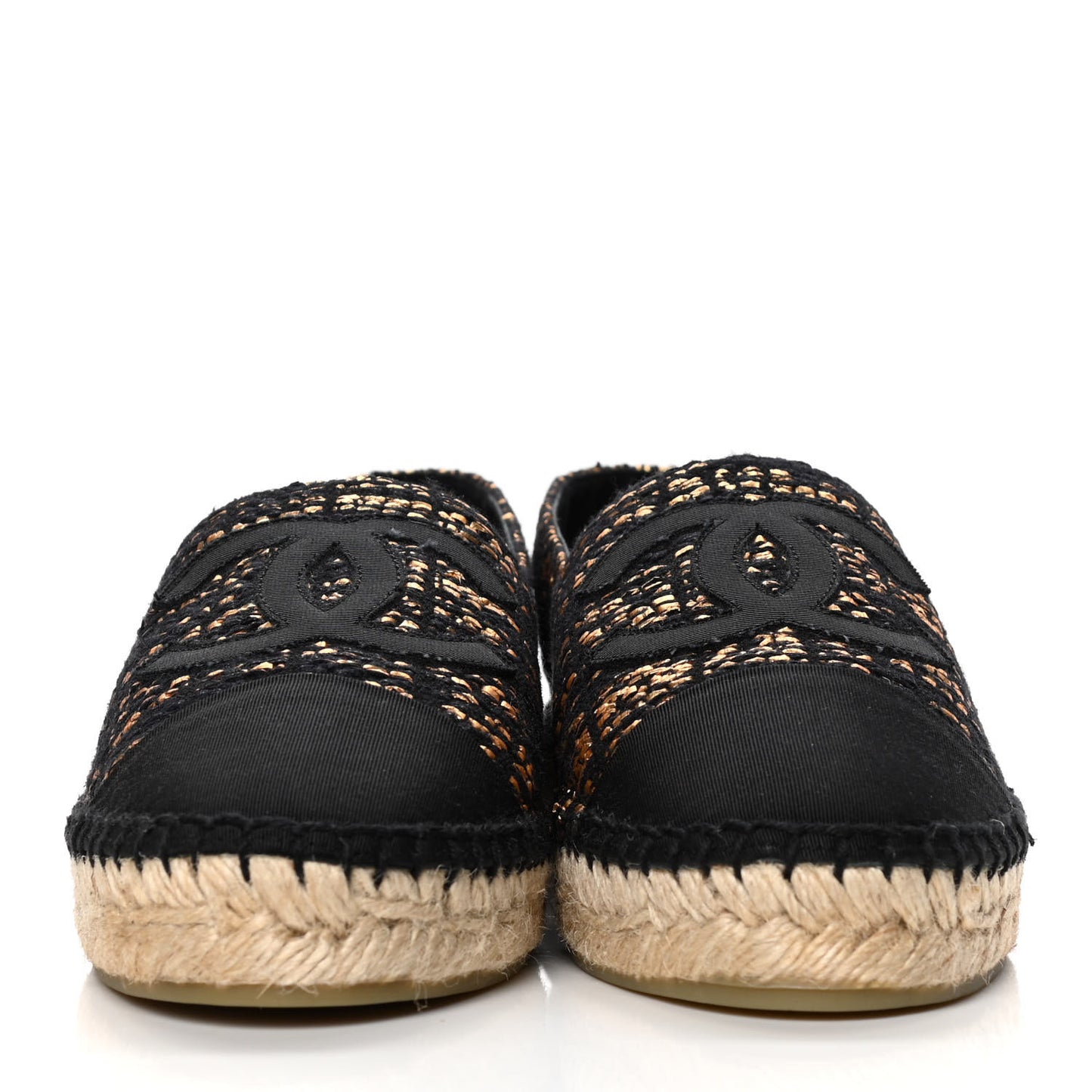 Metallic Tweed Grosgrain CC Espadrilles 39 Black Gold