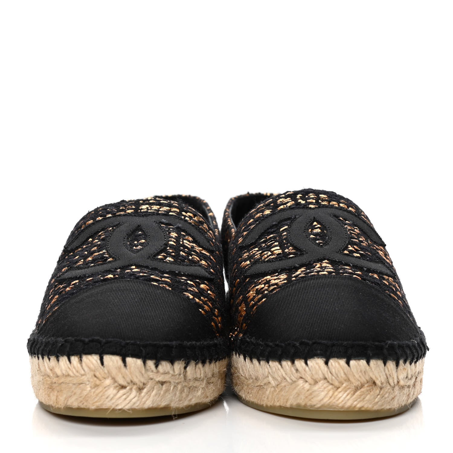 Chanel Metallic Tweed Grosgrain CC Espadrilles 39 Black Gold 3 of 15